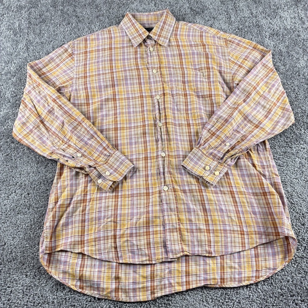 Canali Shirt Men Large Orange Sportswear Button Up Long Sleeve Casual Work *READ